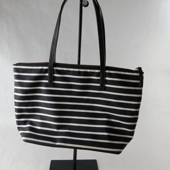 EUC kate spade May Street French Stripe Black and White Tote Bag - Picture 3 of 8
